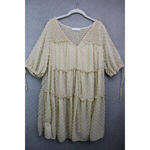 Ces Femme Swiss Dot Tiered Sheer Dress-Lined-Size Large-Cottagecore-BOHO